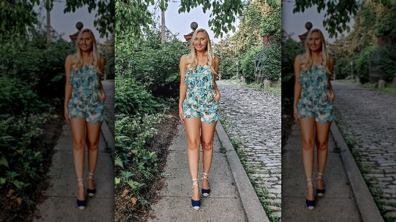 woman wearing printed romper