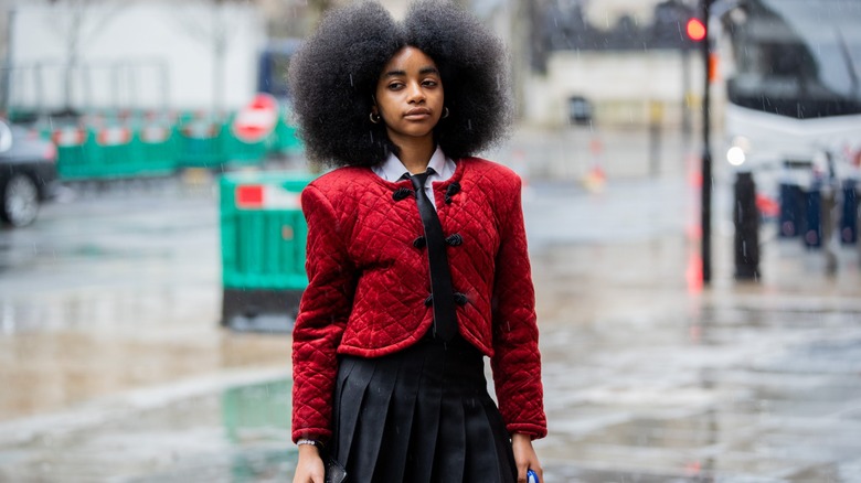 woman wearing cropped jacket