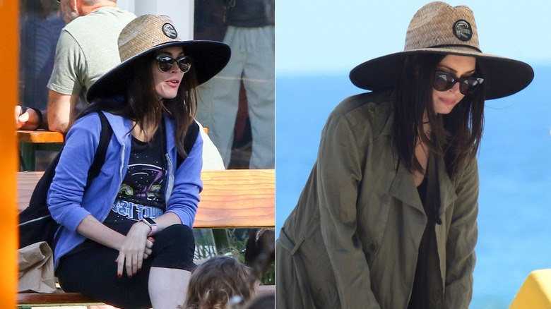 Megan Fox no makeup sunglasses hat