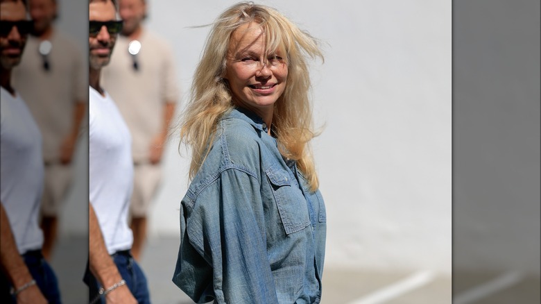 Pamela Anderson in denim shirt