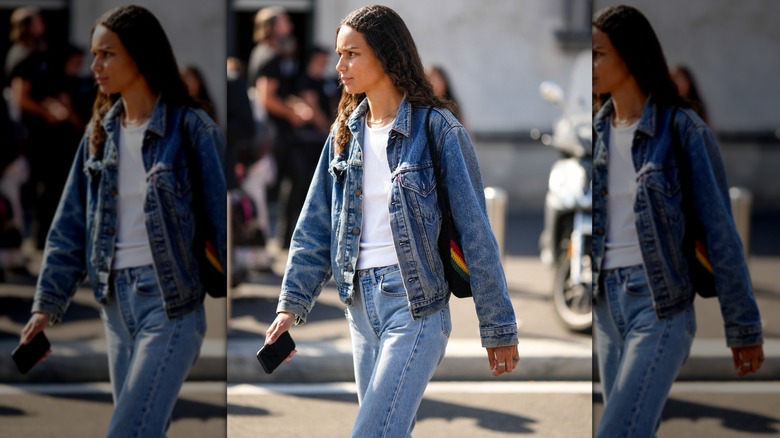 Woman in denim jacket