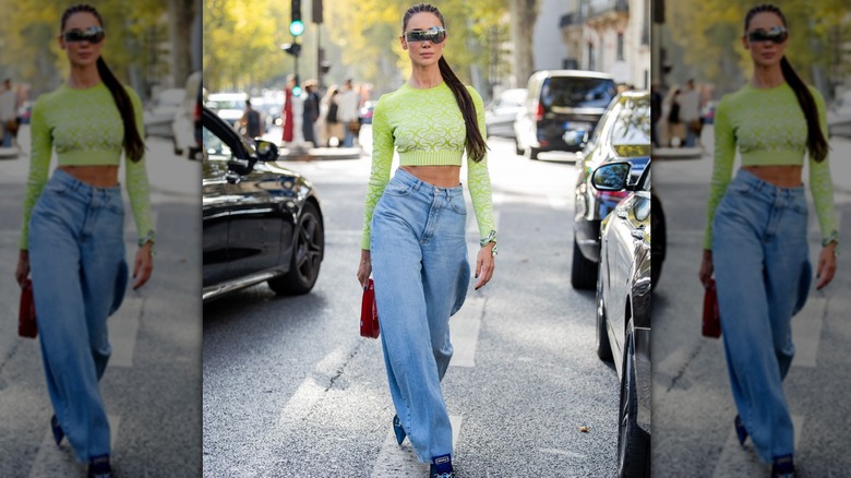 Woman in high-waisted jeans