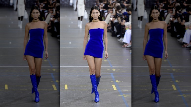 Bella Hadid in blue outfit