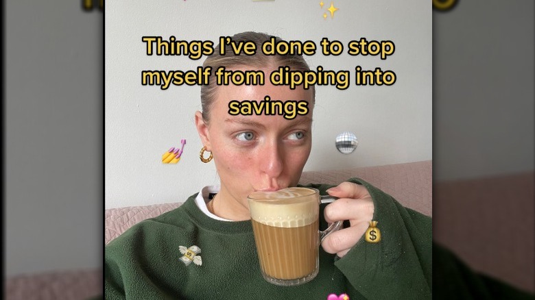 Woman sips latte on TikTok