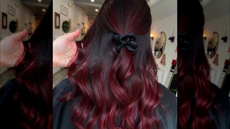 Woman with burgundy ombre hair
