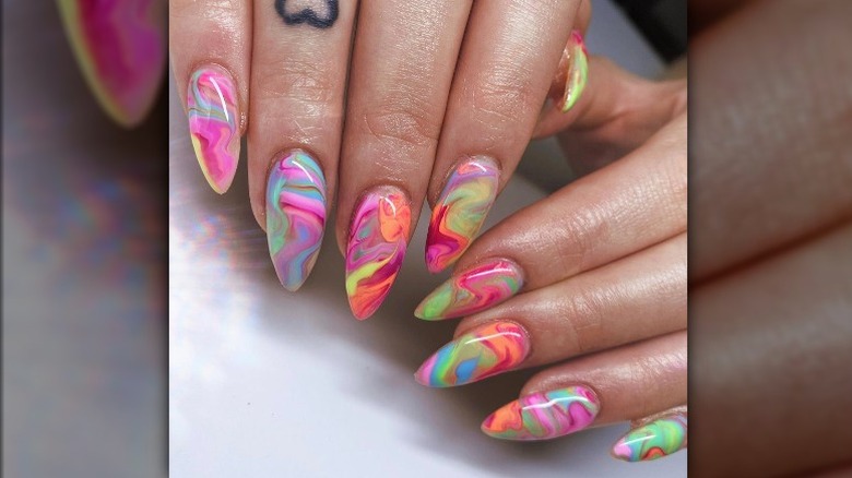 Rainbow tie-dye nails