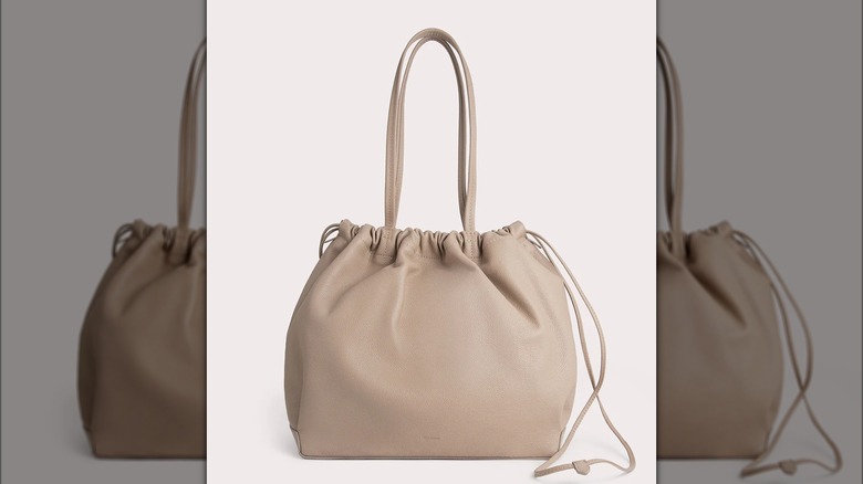 Beige double-strap leather tote bag