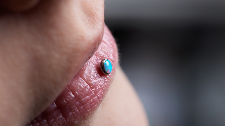 Up-close look at a lip piercing