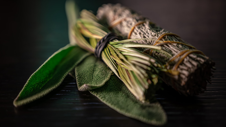 Sage and sweet grass on a black background 