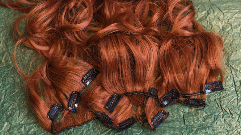 Curly red clip-in hairpiece