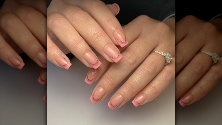 Pink and golden baby French tips