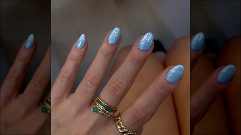 Chrome baby blue nails 