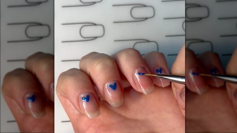 Heart print blue nails