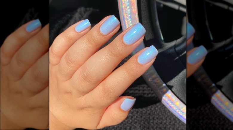 Shimmery baby blue nails