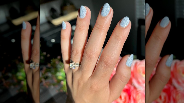 Speckled baby blue nails 