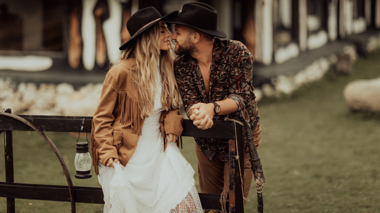 Western themed wedding couple