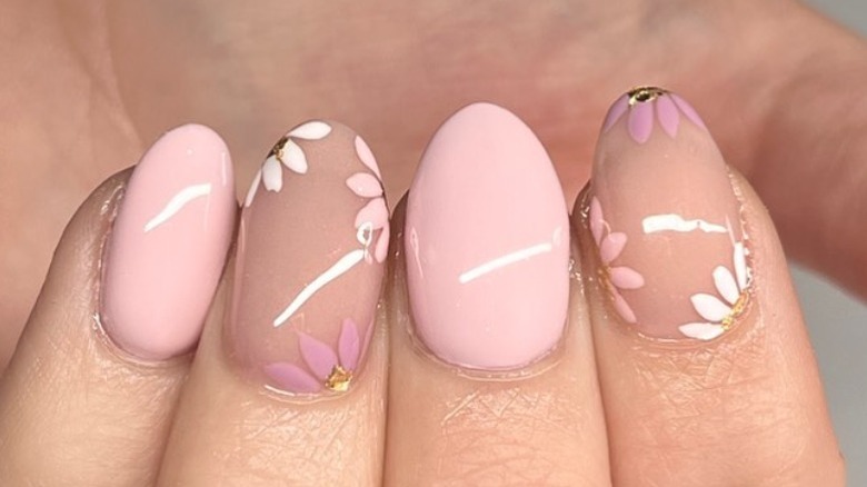 pink and flower manicure