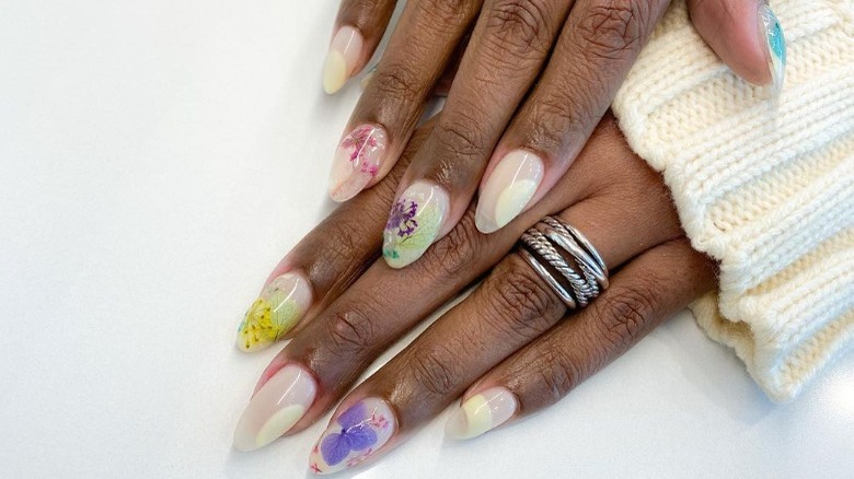 glossy floral manicure