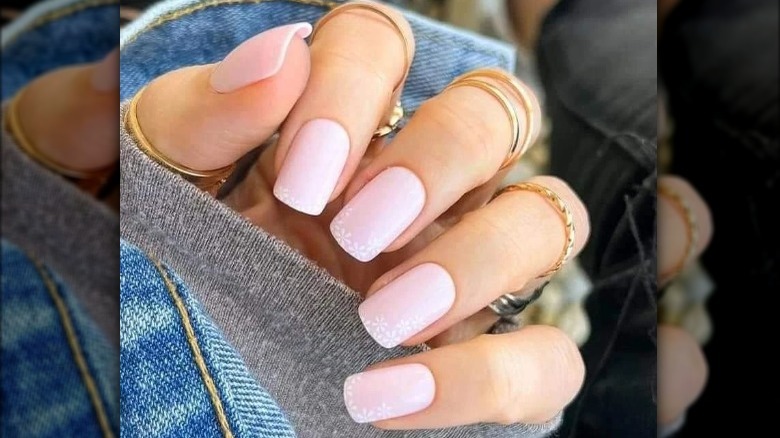 pink and white floral manicure