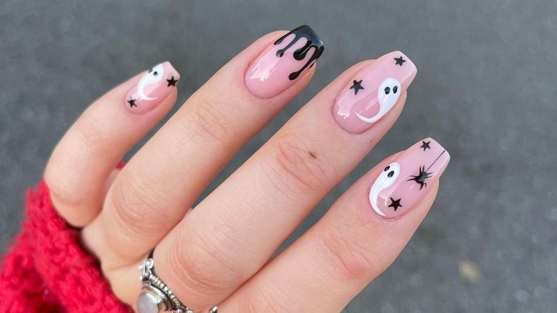 halloween nail art pink nails