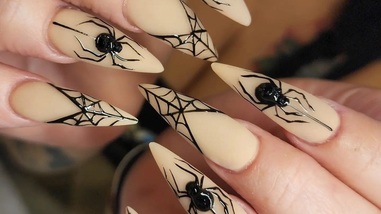 spiderweb halloween nail art