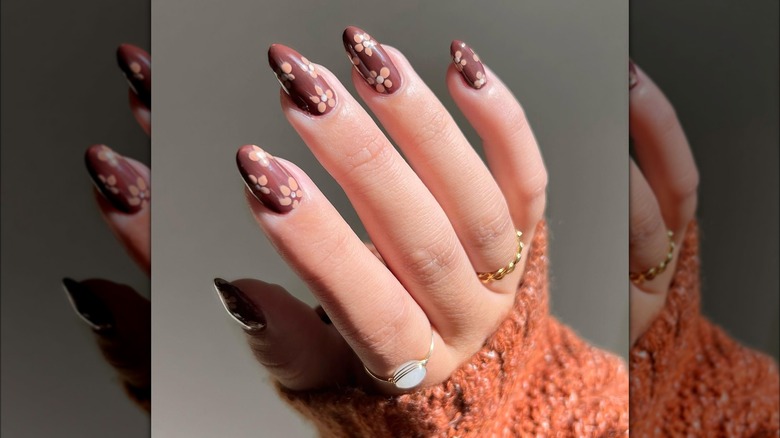 Brown floral nail art