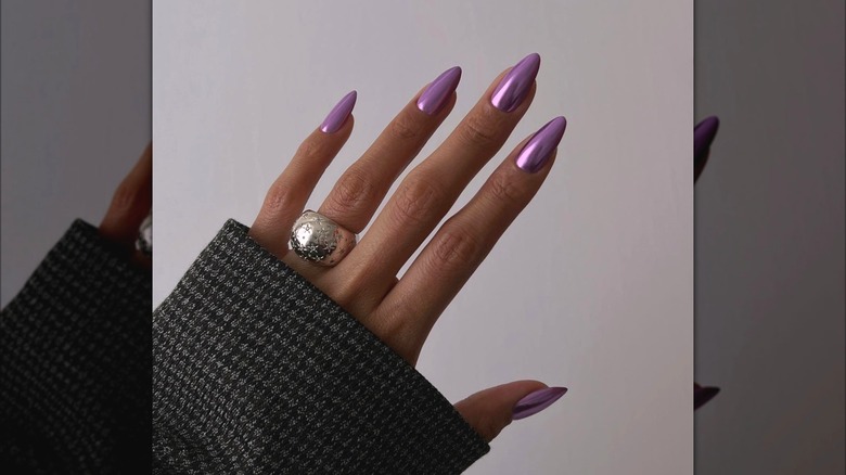 Purple chrome nail art