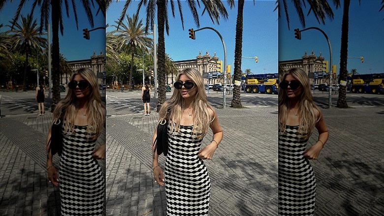 woman wearing black and white maxidress