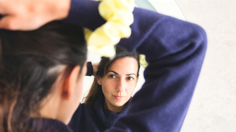 woman with scrunchie