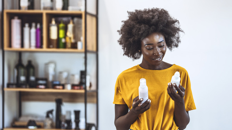 woman with hair products