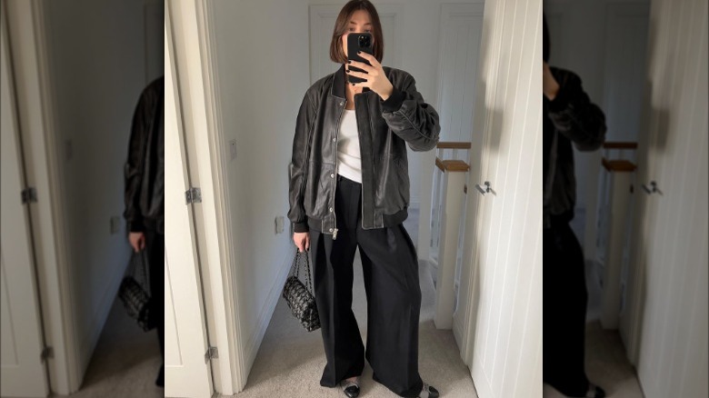 bomber jacket and trousers