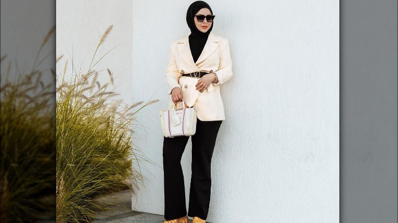 trousers with belted blazer