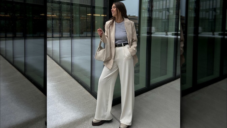 monochromatic trouser outfit 