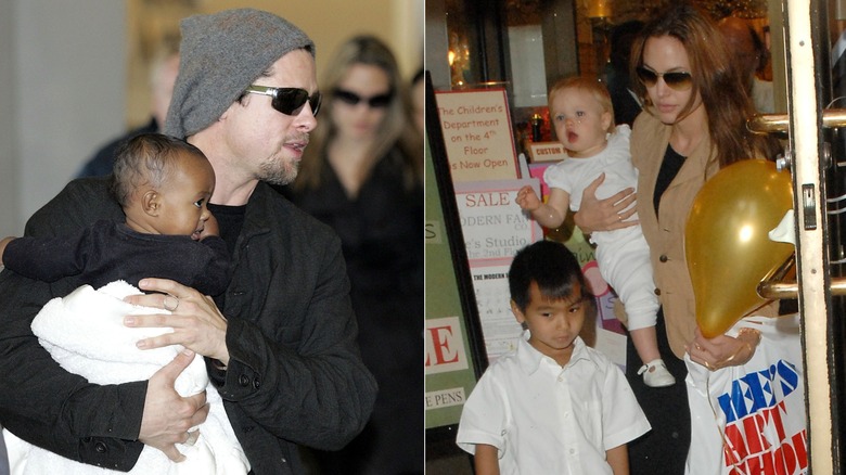 Angelina Jolie and Brad Pitt with children