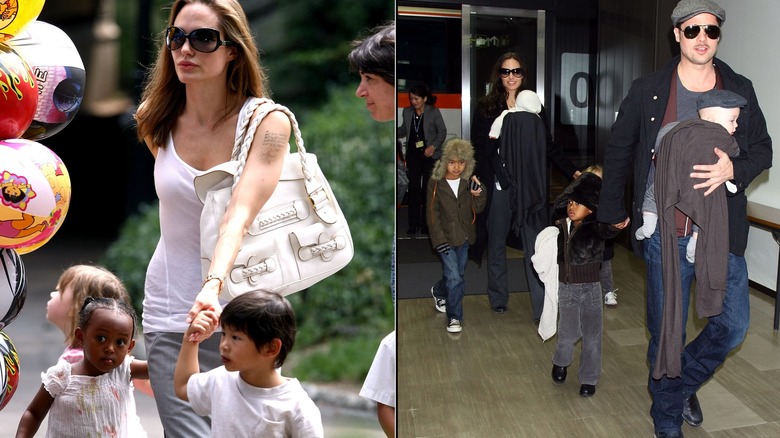 Angelina Jolie and Brad Pitt with children