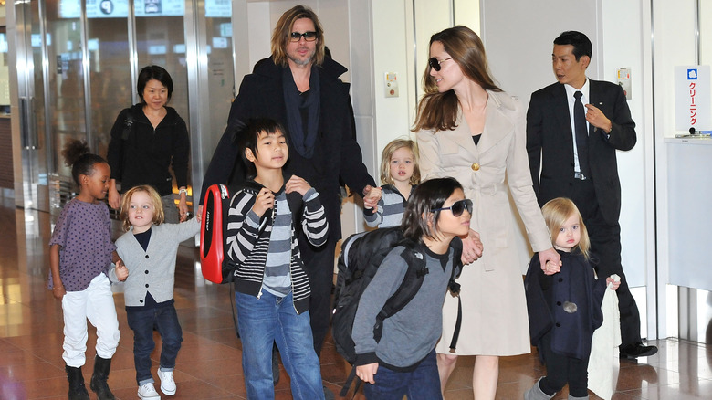 Angelina Jolie and Brad Pitt with children