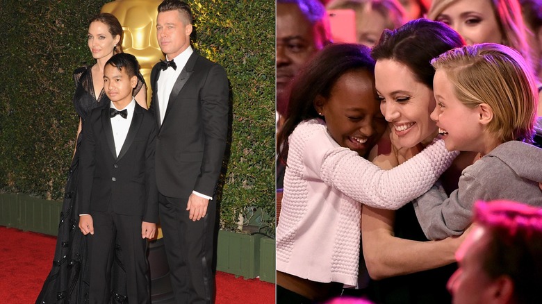 Angelina Jolie and Brad Pitt with children