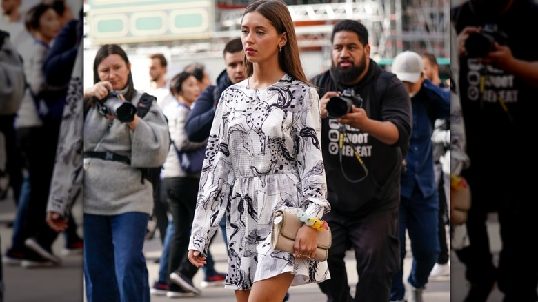 woman wearing horse print