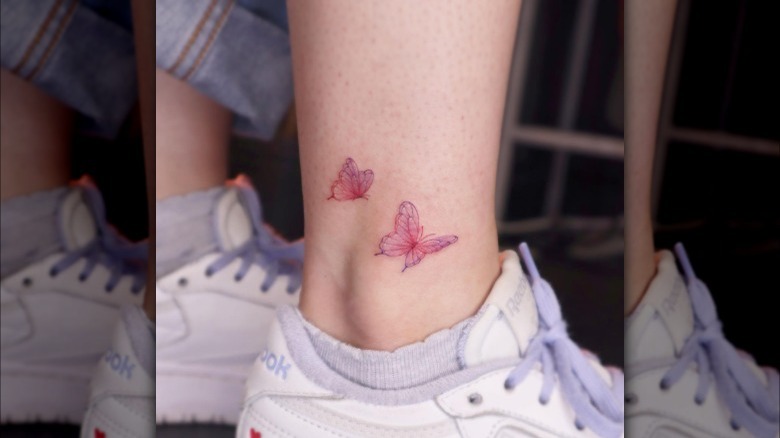 Pink butterfly tattoos on ankle 