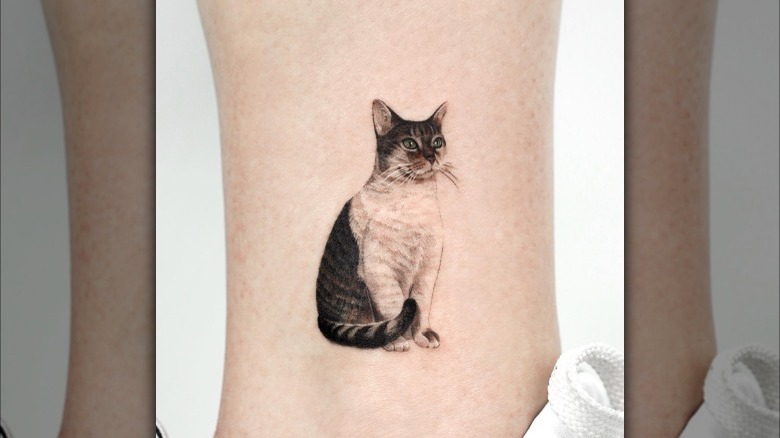 Realism cat tattoo on ankle