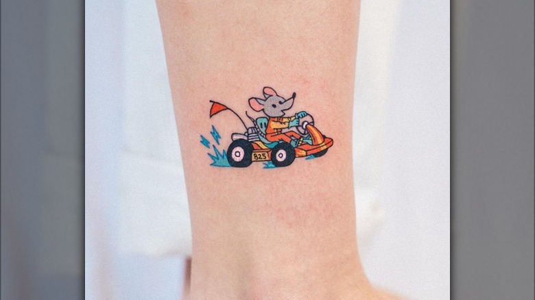 Colorful cartoon mouse tattoo 