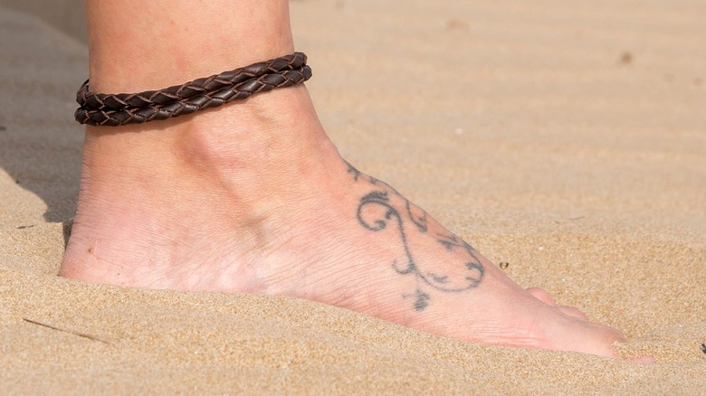 close up of leather anklet
