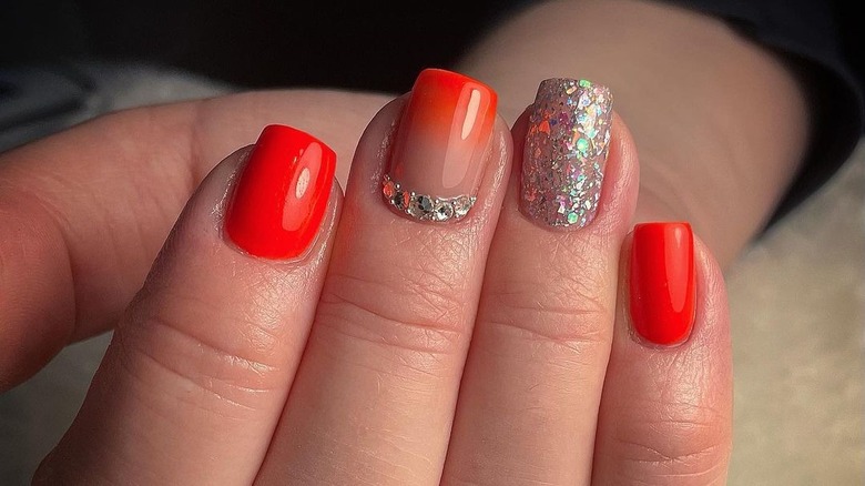 neon orange glitter nails