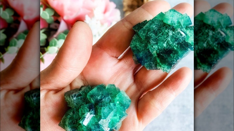 Green fluorite crystal up-close