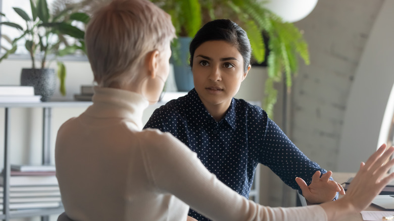 two women during serious talk