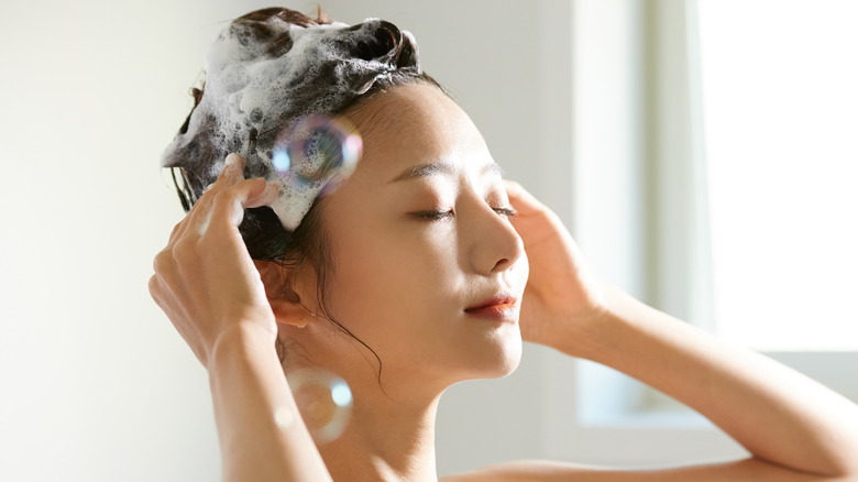 woman washing hair