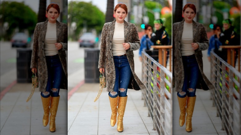 Bella Thorne gold boots