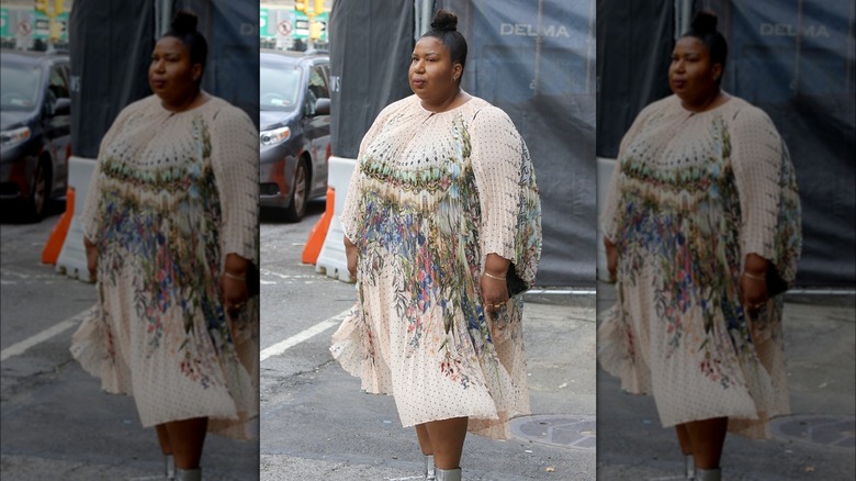 woman with floral dress