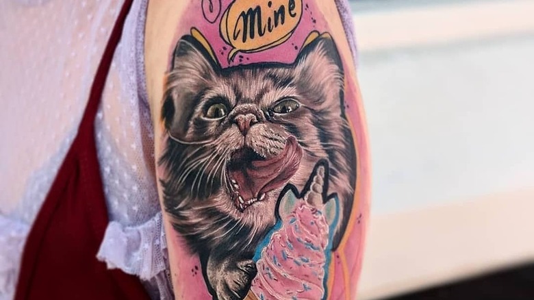 mixed style tattoo of cat