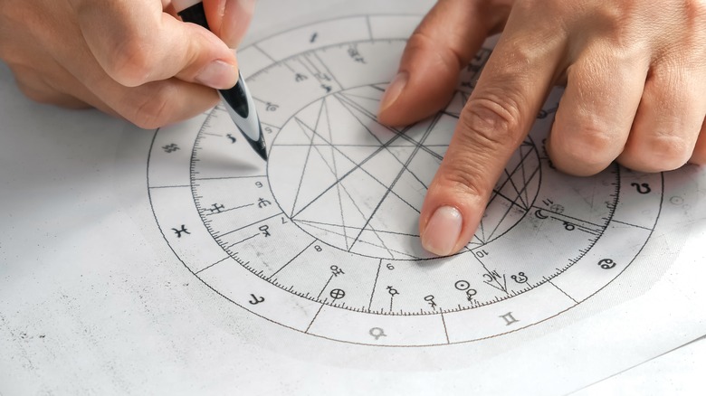 Close-up of person writing an astrology chart